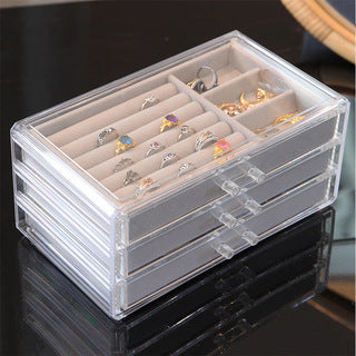 Jewelry Organizer with 3 Drawers Clear Acrylic Jewelry Box | Caroeas 24X11X13.5CM / Grey1